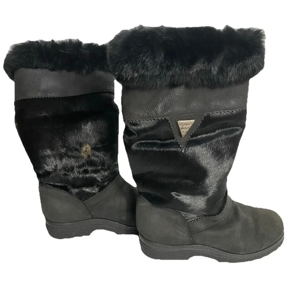 Sorel Vintage Boots Womens 6.5 Black Calf Hair Fur‎ Trim Canada Kaufman 90s